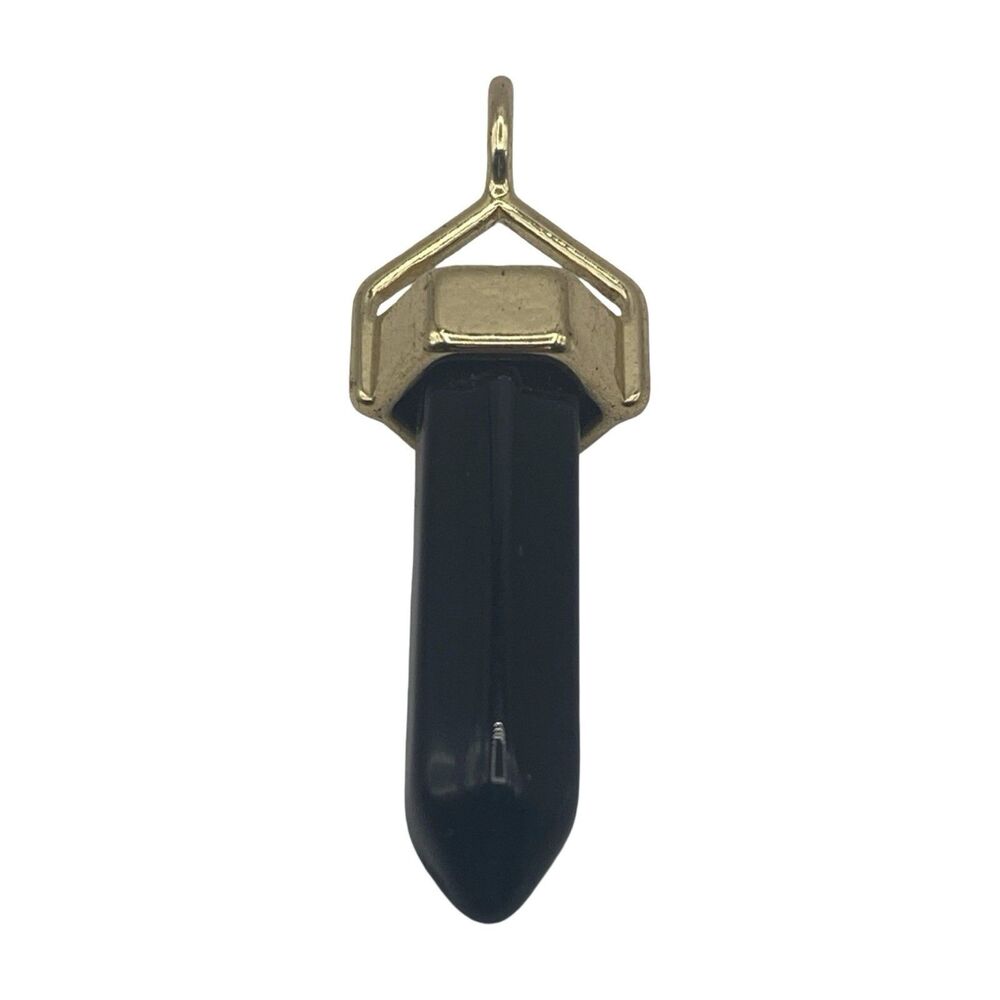 Gold-Plated Chakra Healing Onyx Crystal Hexagonal Pencil Point Pendant  1 3/4"